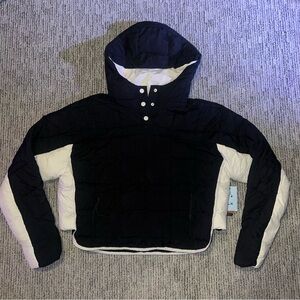 Black and White Hooded Pull Over Puffer